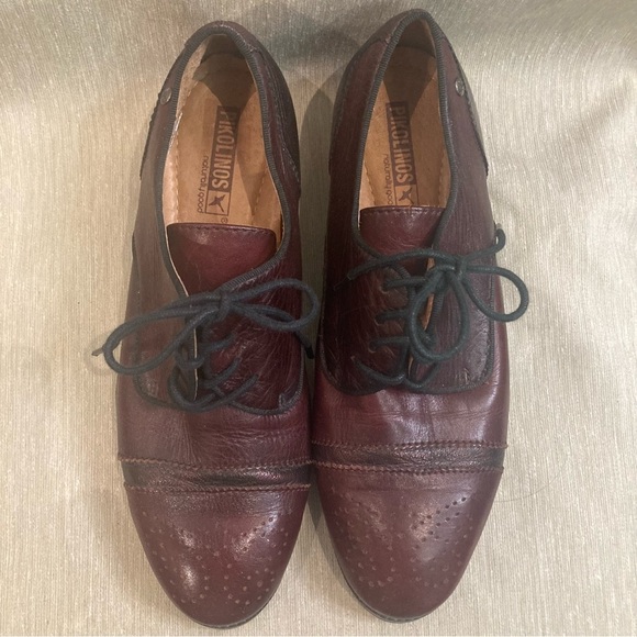 PIKOLINOS SZ  39 Ox Blood Oxford Wingtip Leather and Metal Sheen Lace Up Brogues - Picture 3 of 11